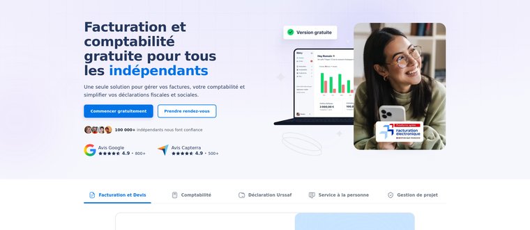 Page d'accueil Abby : facturation pour auto-entrepreneurs