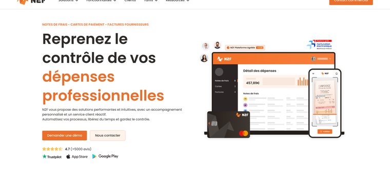 Page d'accueil N2F : gestion des notes de frais