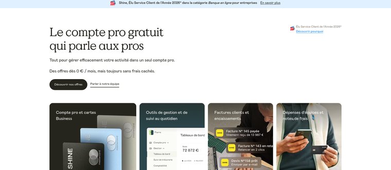 Page d'accueil Shine : compte pro pour indépendants