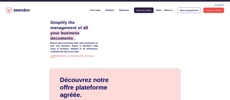 Page d'accueil Zeendoc : GED et dematerialisation